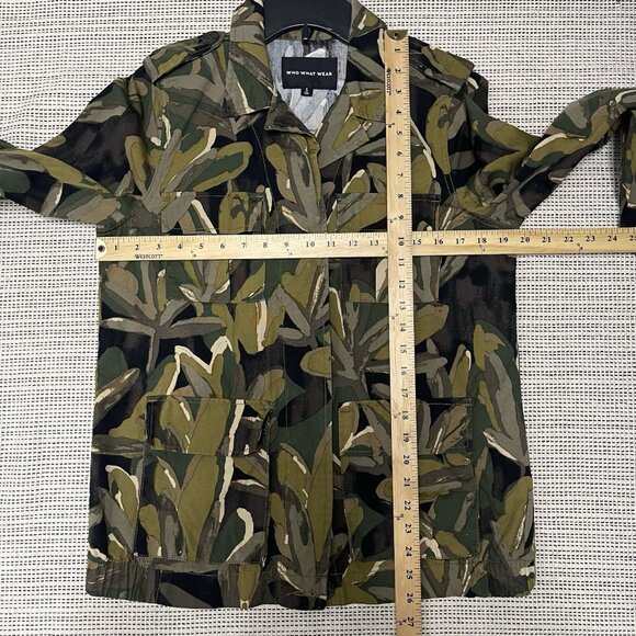 Who What Wear Green Leaf Camo Shirt Jacket Women's Size Small Lightweight - Picture 9 of 9